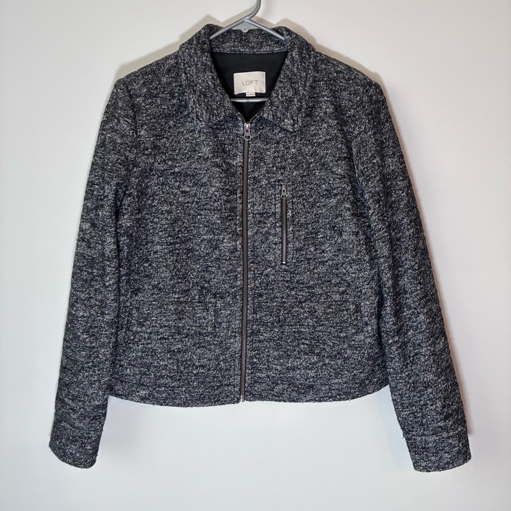 LOFT Heathered Gray Textured wool Jacket